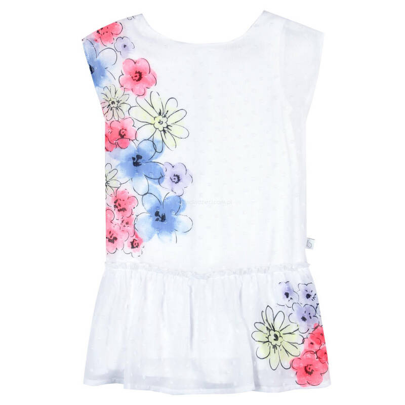 BOBOLI 727444-1100  Biała sukienka z kwiatami dla dziewczynki 