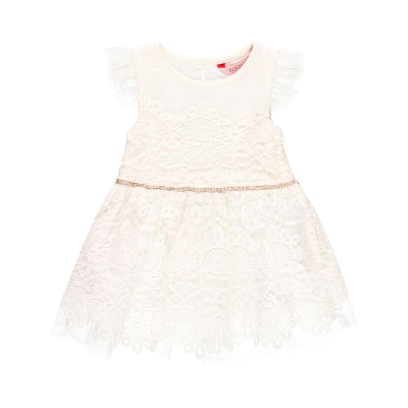 BOBOLI 709309-1111 Sukienka dla dziewczynki z gipiurą kremowa