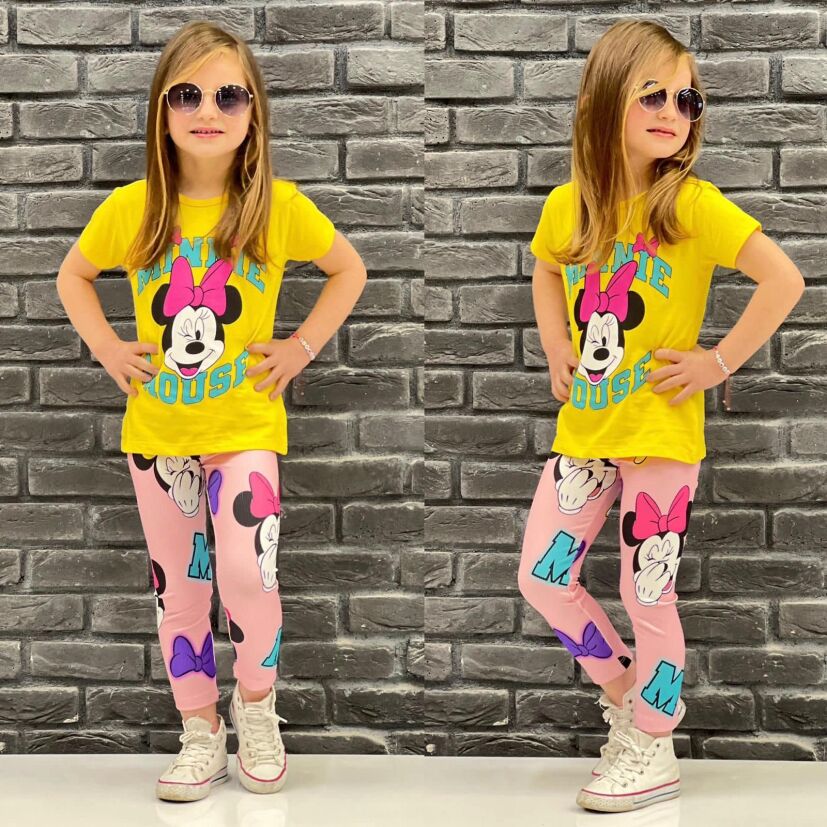 OLA KIDS Dziewczęce leginsy różowe Myszka 
