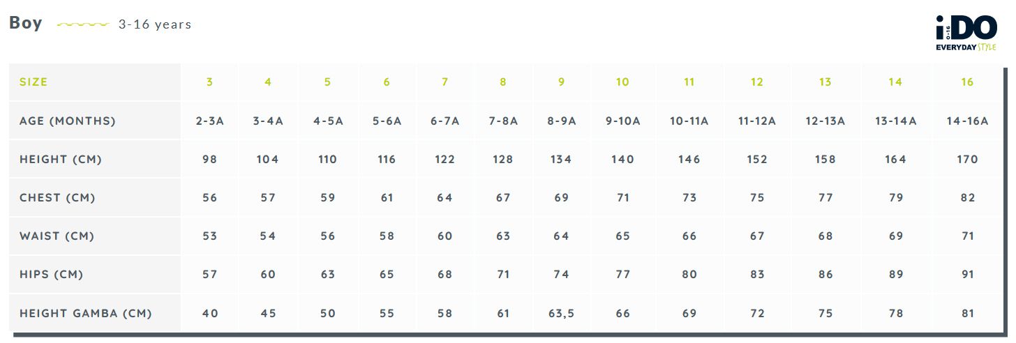 ido-rozmiarówka-chłopiec 3-16 lat