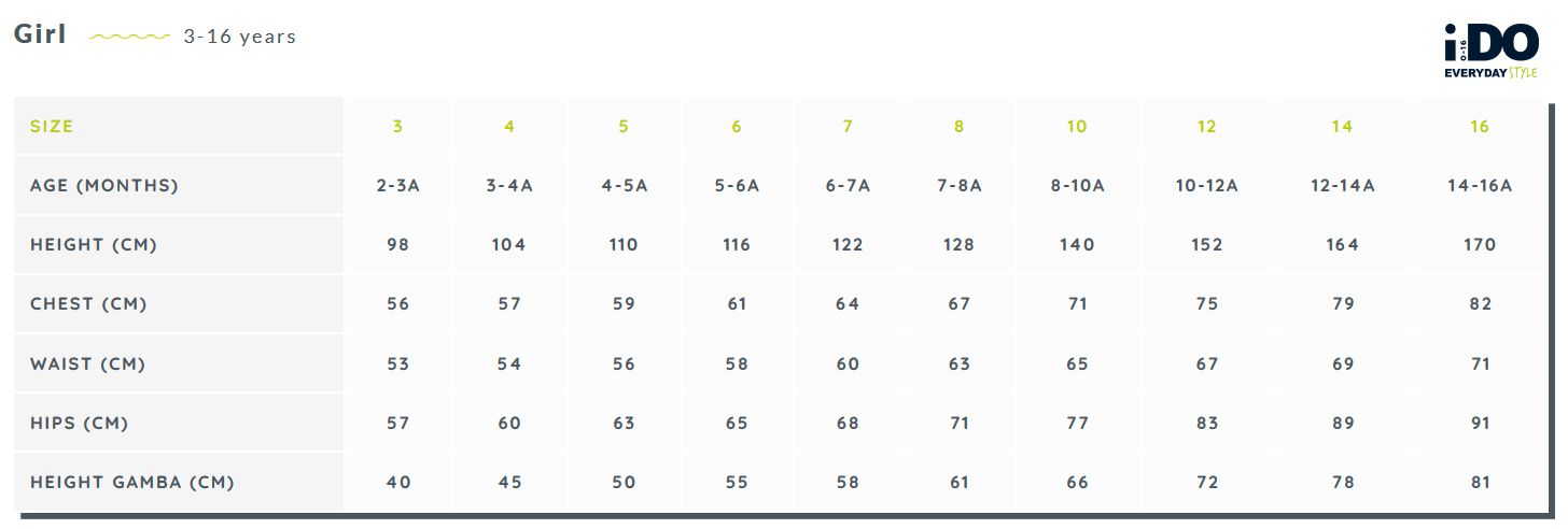 ido-rozmiarówka-dziewczynka 3-16 lat